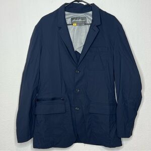 Eddie Bauer Travex Blazer Jacket Mens 44 Navy Blue Travel Nylon Blend Stretch